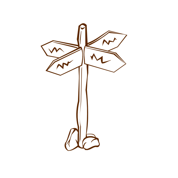 sketch of wooden crossroads sign